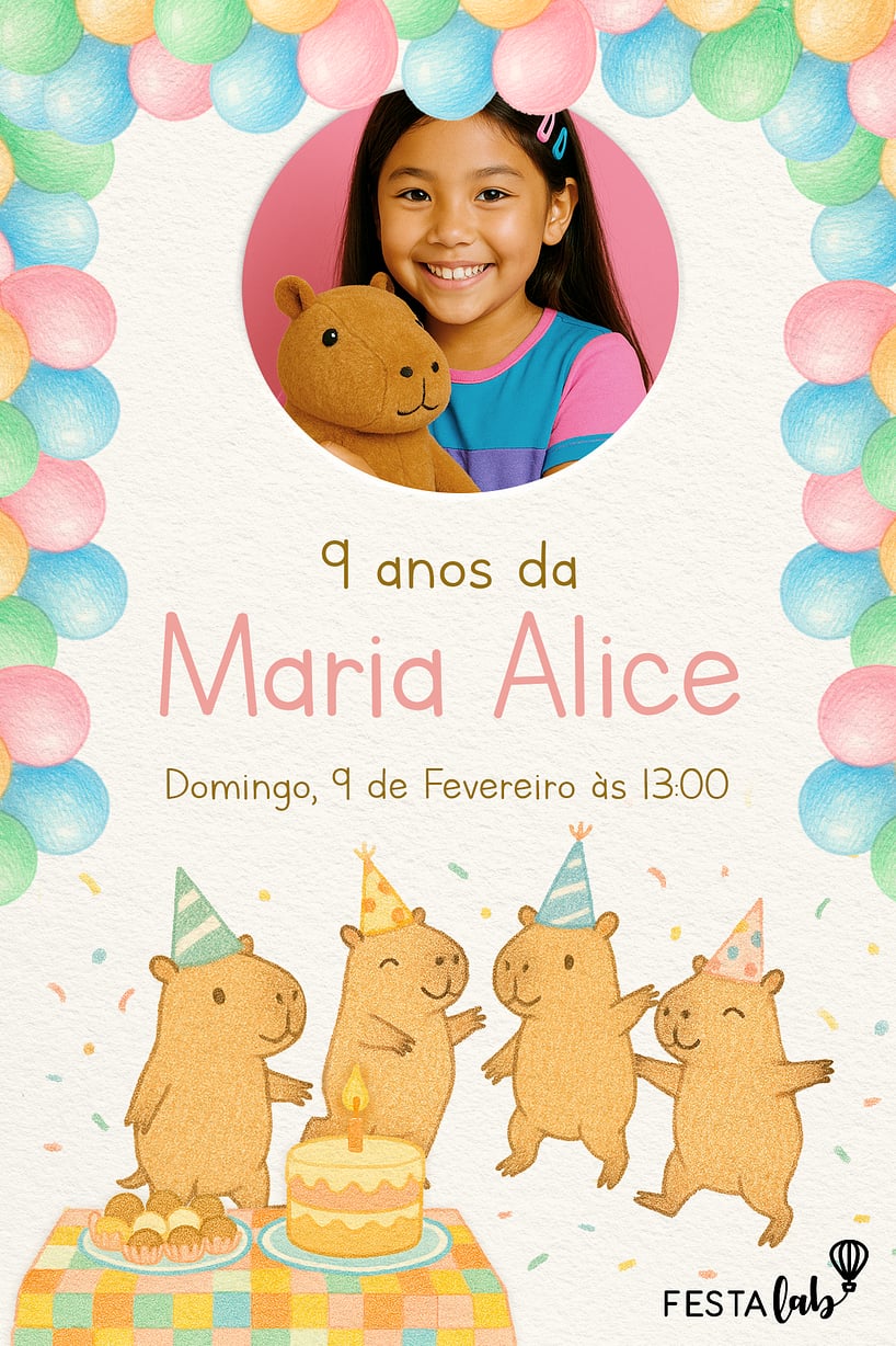 Modelo de Convite de Aniversario - Minha Capifesta Criar convite de aniversário - Minha Capifesta| FestaLab