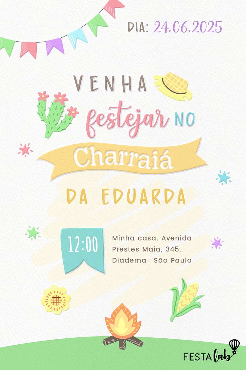 Modelo de Convite de Cha de fraldas - Cha de Arraia Criar convite de Chá de fraldas - Chá de Arraiá| FestaLab
