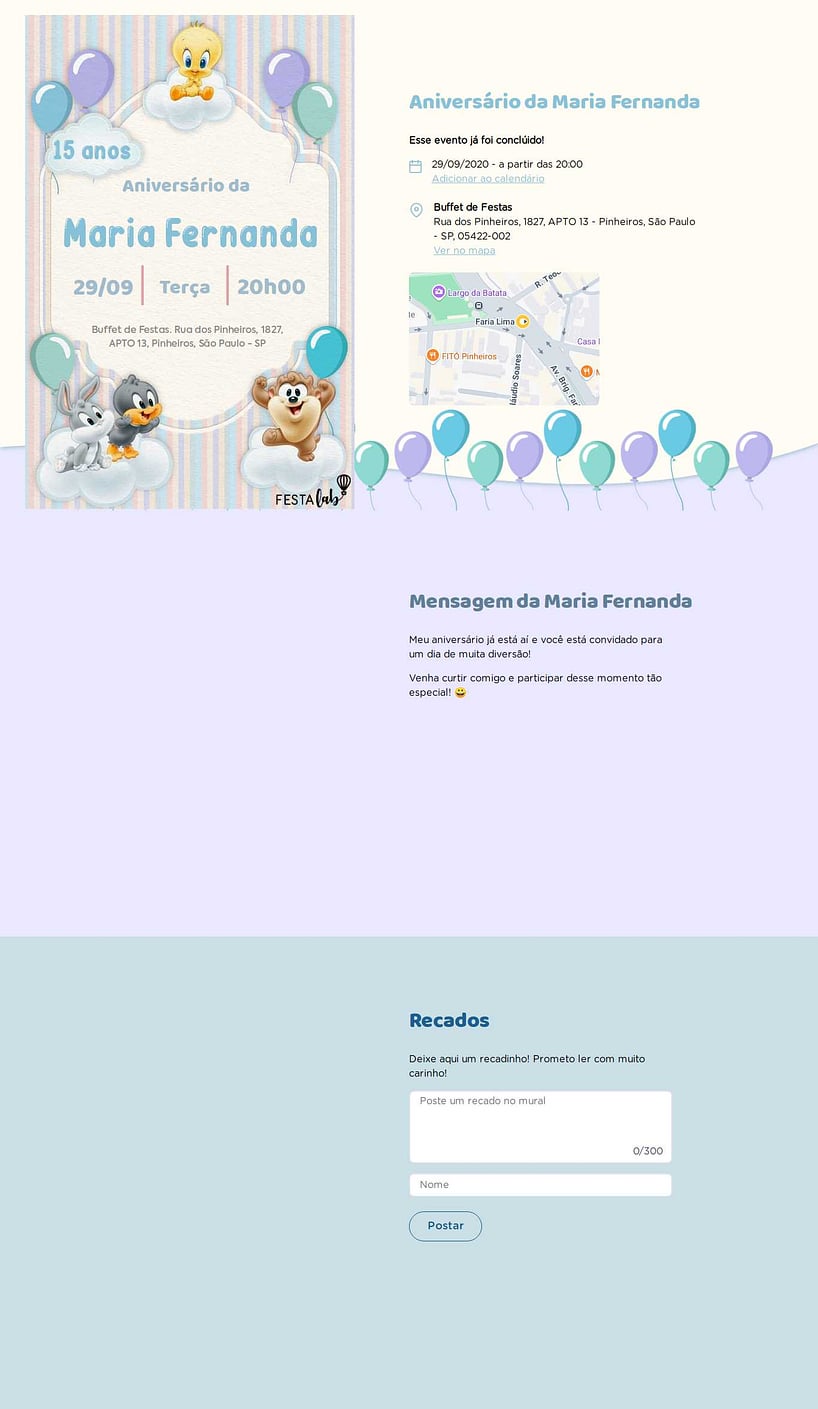Vibe de Aniversario - Baby Looney Tunes Listradinho de Azul