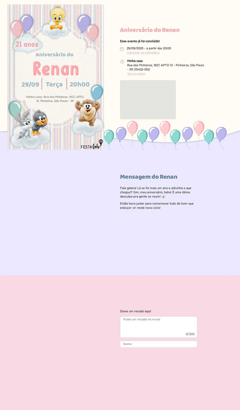 Convite online de aniversário - Baby Looney Tunes Listradinho de Rosa| FestaLab