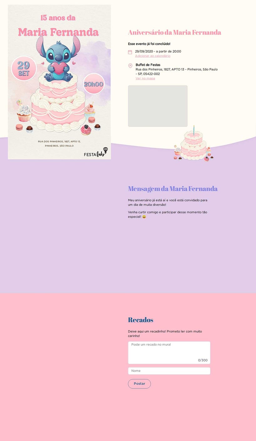Convite online de aniversário - Bolo do Stitch| FestaLab