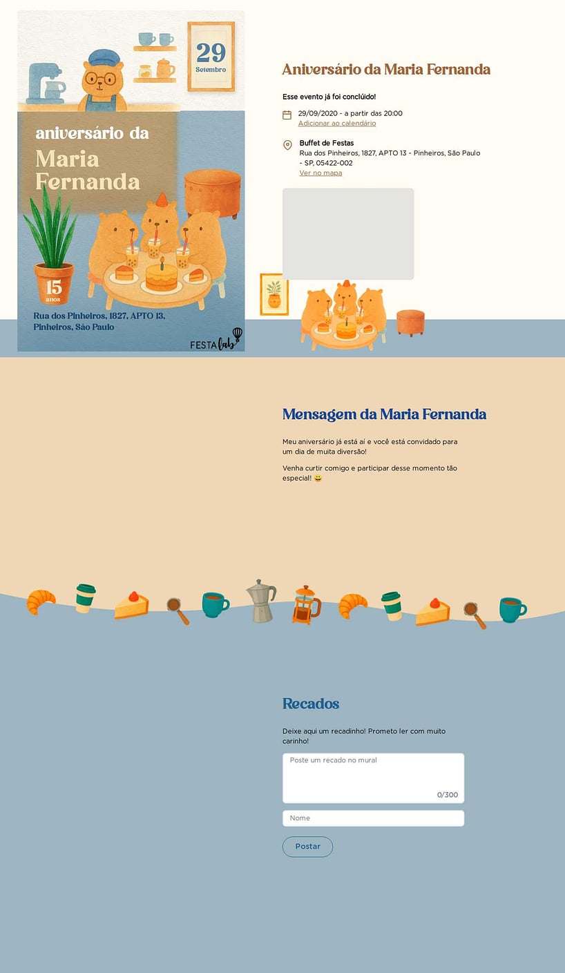 Convite online de aniversário - Capivaras no Café| FestaLab