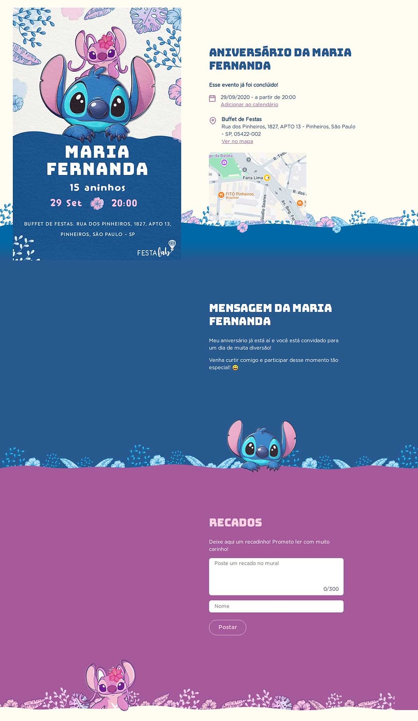Convite online de aniversário - Festa do Stitch| FestaLab
