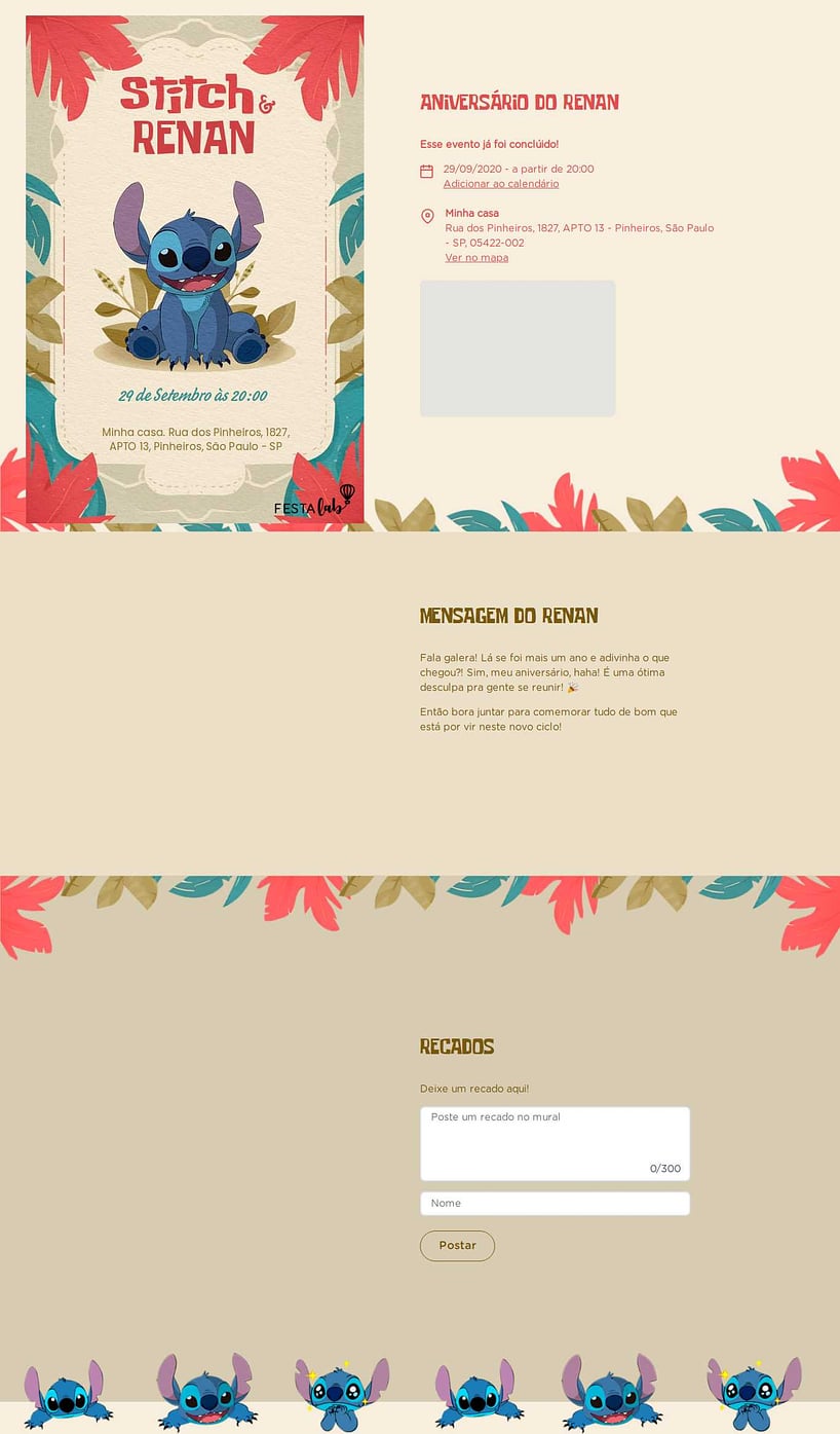 Convite online de aniversário - Lilo e Stitch| FestaLab