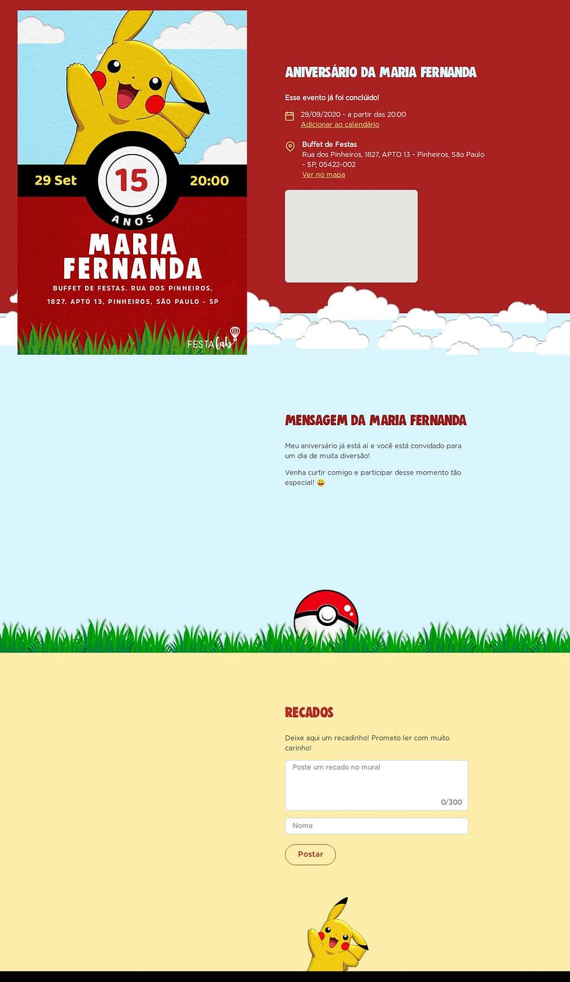 Convite online de aniversário - Meu Pokemon| FestaLab