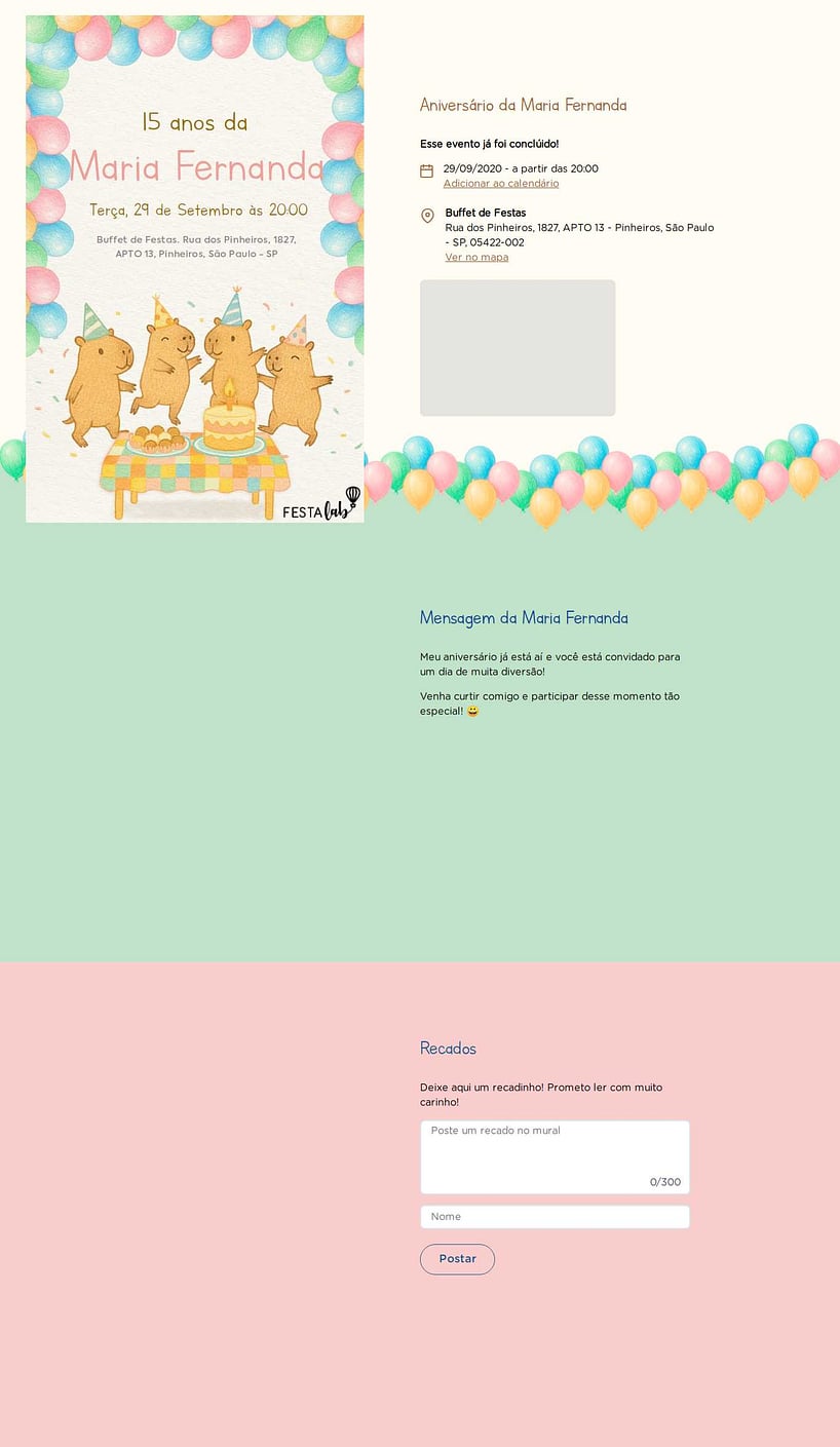 Convite online de aniversário - Minha Capifesta| FestaLab