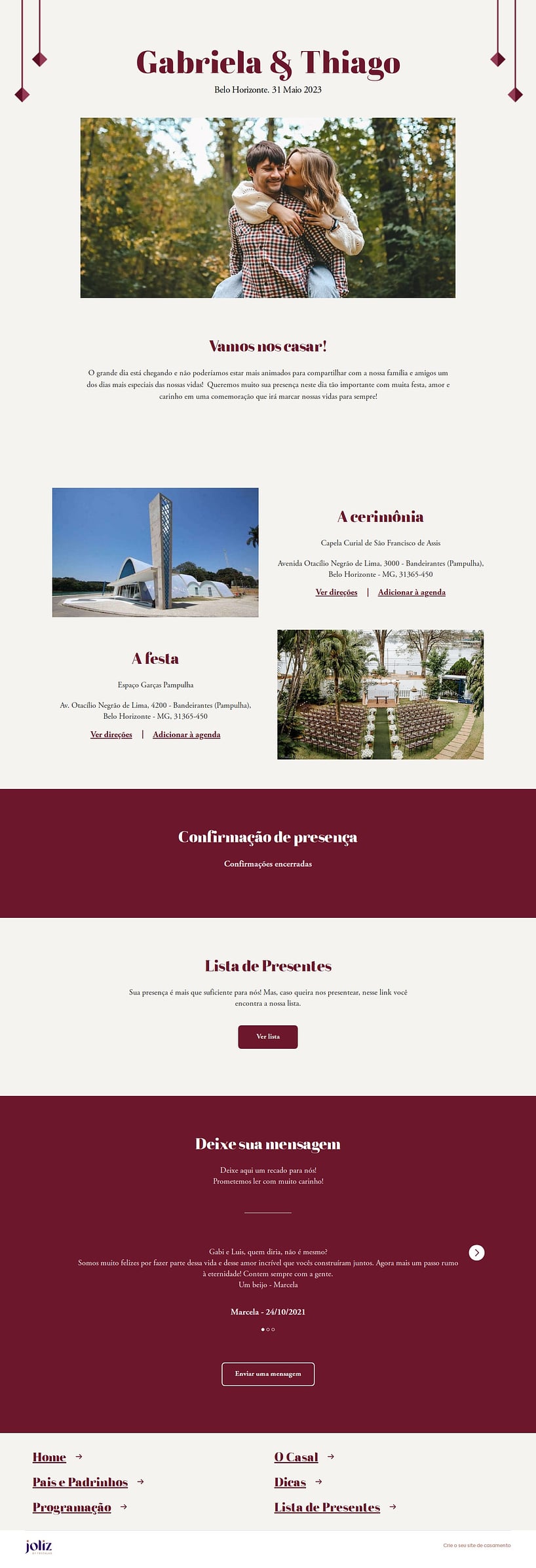 Crie seu site de Casamento - Classico Marsala| FestaLab