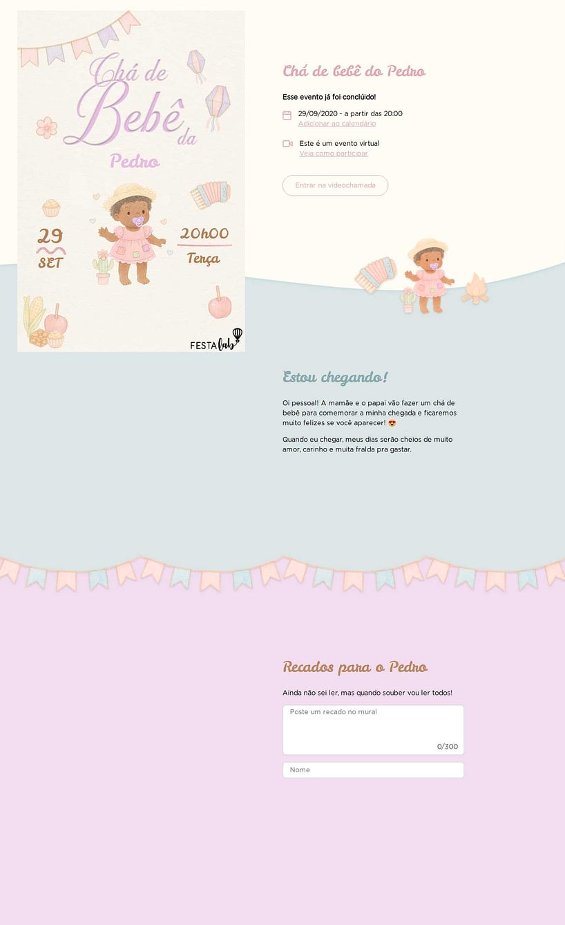 Convite Online Chá de bebê - Arraiá de Doçura Lilás | FestaLab