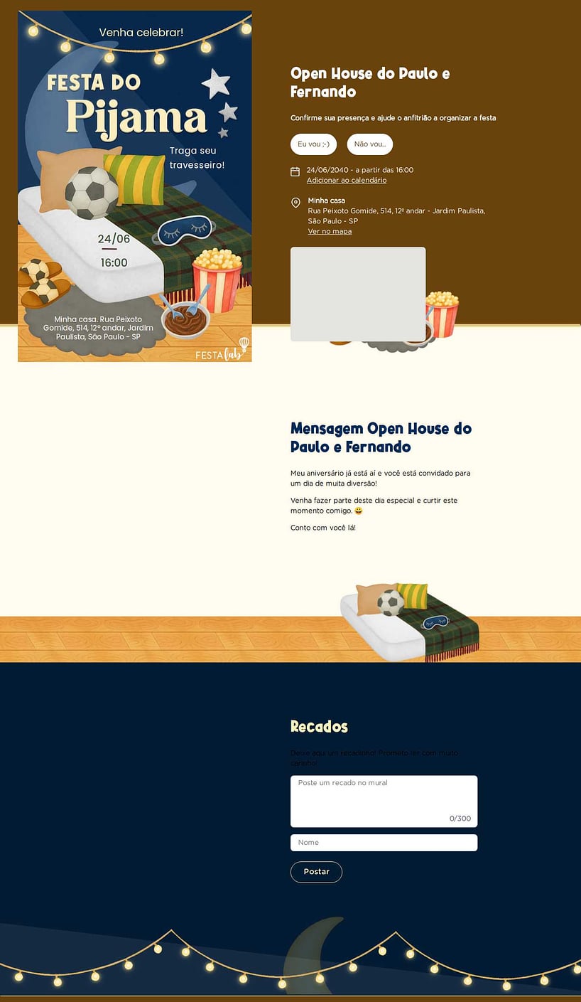 Convite Online Ocasiões especiais - Noite do pijama verde | FestaLab